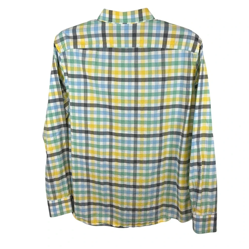 Banana Republic Mens Soft Wash Standard Fit Gingham Shirt Yellow Blue Green‎ L